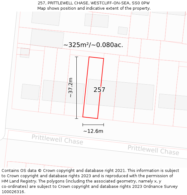257, PRITTLEWELL CHASE, WESTCLIFF-ON-SEA, SS0 0PW: Plot and title map