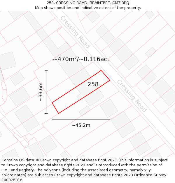 258, CRESSING ROAD, BRAINTREE, CM7 3PQ: Plot and title map