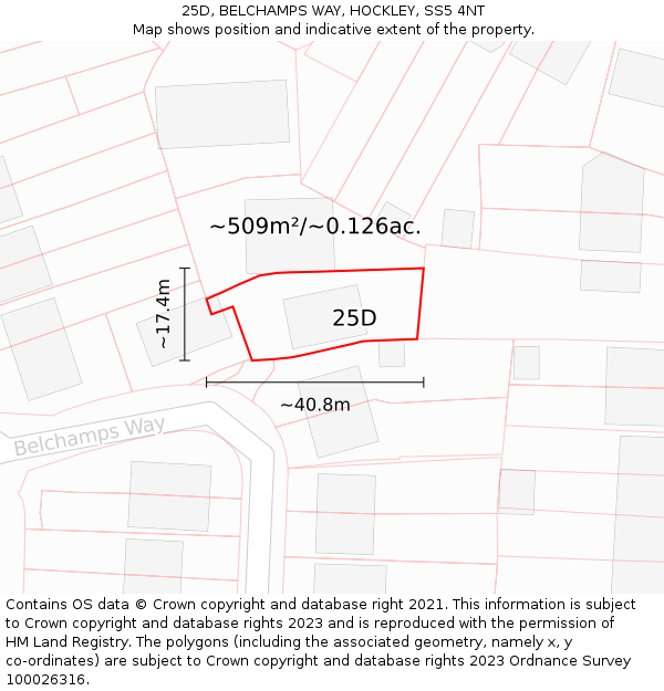 25D, BELCHAMPS WAY, HOCKLEY, SS5 4NT: Plot and title map
