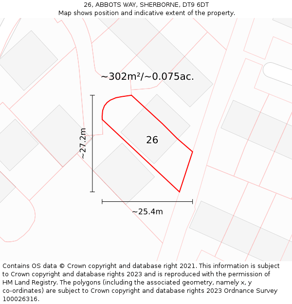 26, ABBOTS WAY, SHERBORNE, DT9 6DT: Plot and title map