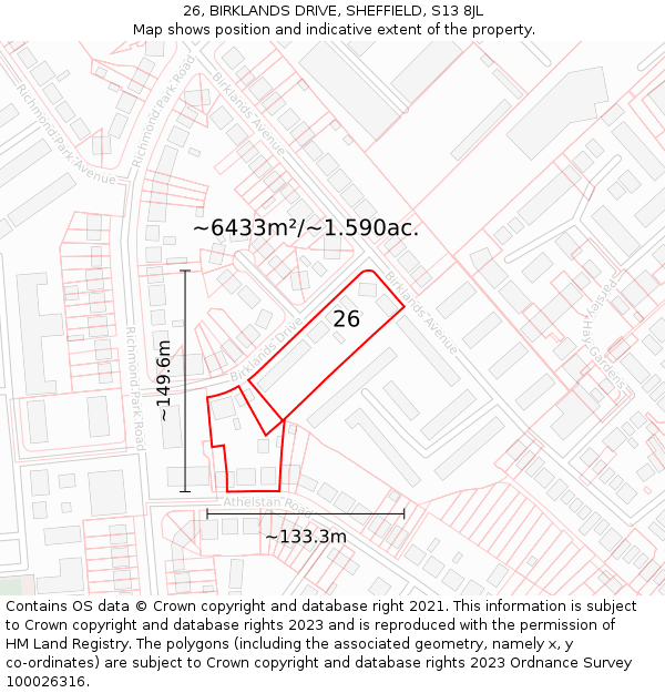 26, BIRKLANDS DRIVE, SHEFFIELD, S13 8JL: Plot and title map