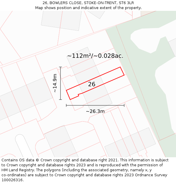 26, BOWLERS CLOSE, STOKE-ON-TRENT, ST6 3LR: Plot and title map