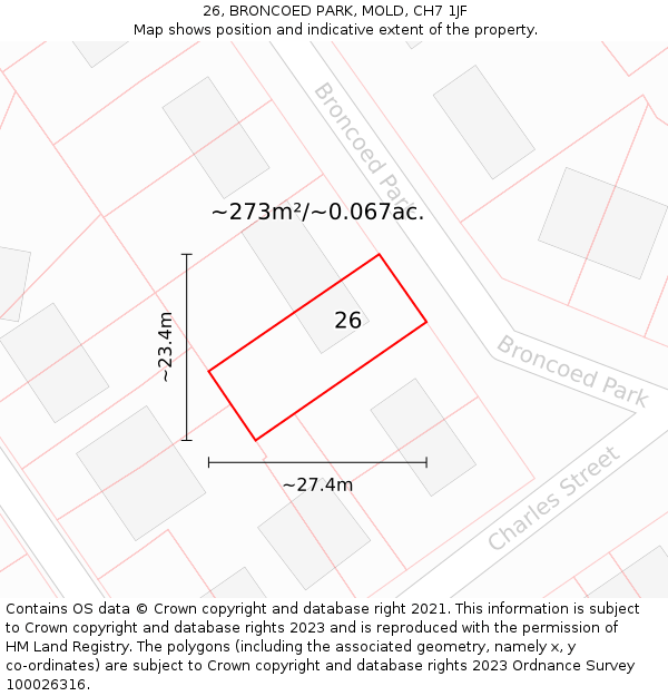 26, BRONCOED PARK, MOLD, CH7 1JF: Plot and title map