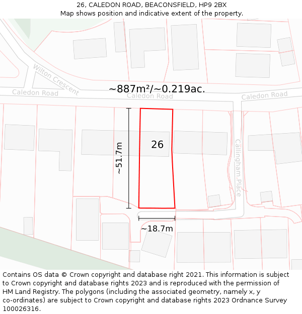 26, CALEDON ROAD, BEACONSFIELD, HP9 2BX: Plot and title map