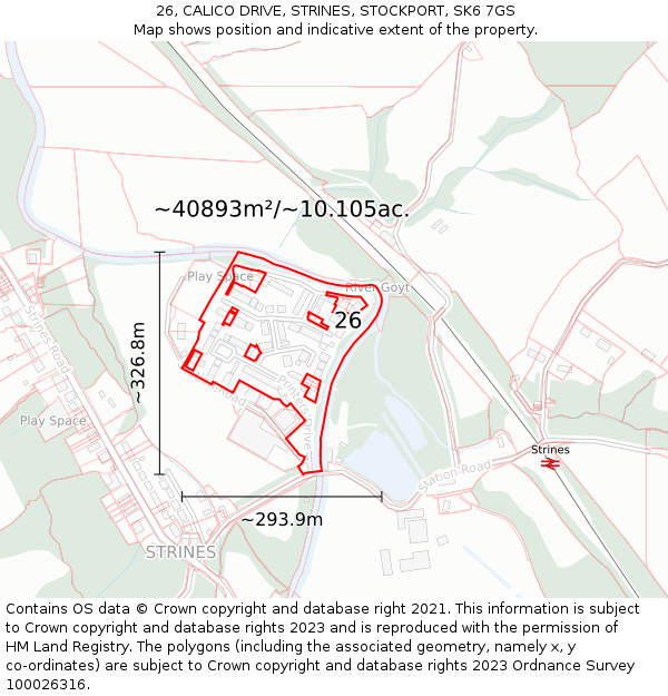 26, CALICO DRIVE, STRINES, STOCKPORT, SK6 7GS: Plot and title map