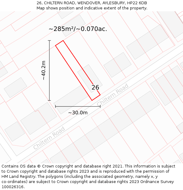 26, CHILTERN ROAD, WENDOVER, AYLESBURY, HP22 6DB: Plot and title map