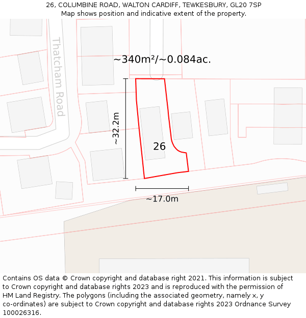 26, COLUMBINE ROAD, WALTON CARDIFF, TEWKESBURY, GL20 7SP: Plot and title map