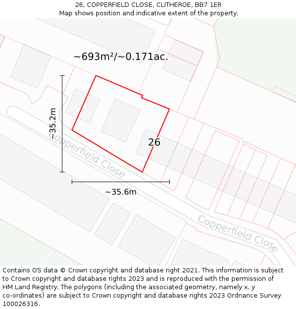 26, COPPERFIELD CLOSE, CLITHEROE, BB7 1ER: Plot and title map
