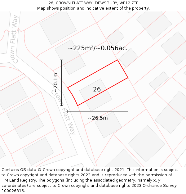26, CROWN FLATT WAY, DEWSBURY, WF12 7TE: Plot and title map
