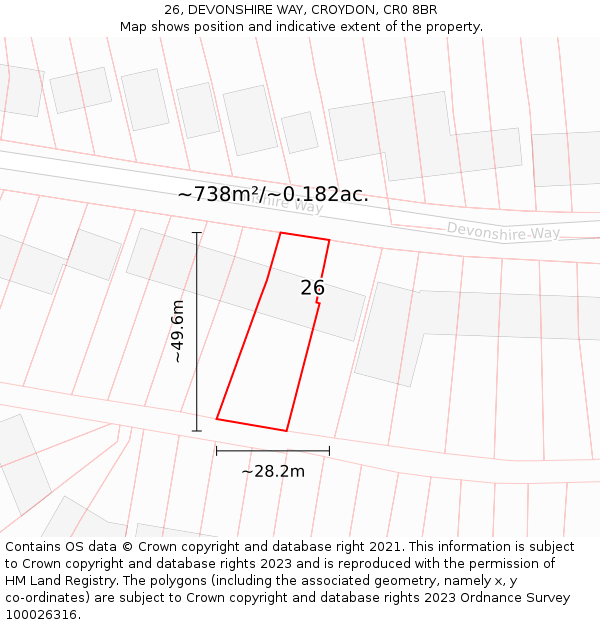 26, DEVONSHIRE WAY, CROYDON, CR0 8BR: Plot and title map