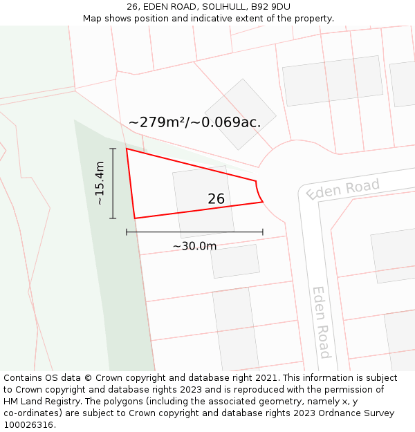 26, EDEN ROAD, SOLIHULL, B92 9DU: Plot and title map