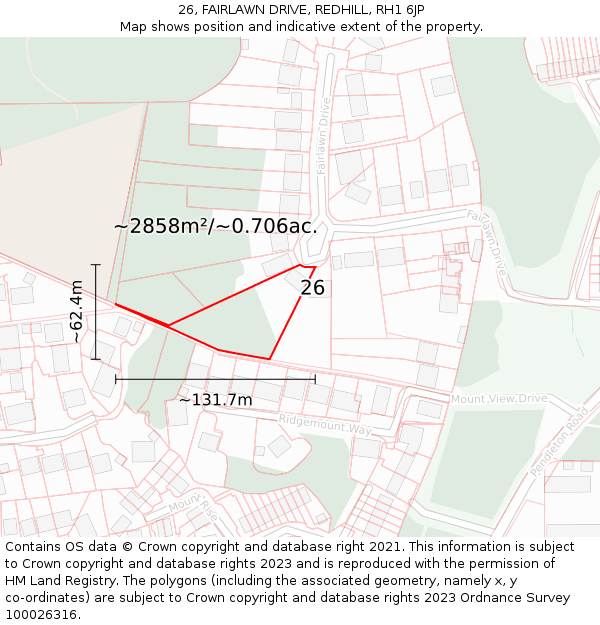 26, FAIRLAWN DRIVE, REDHILL, RH1 6JP: Plot and title map