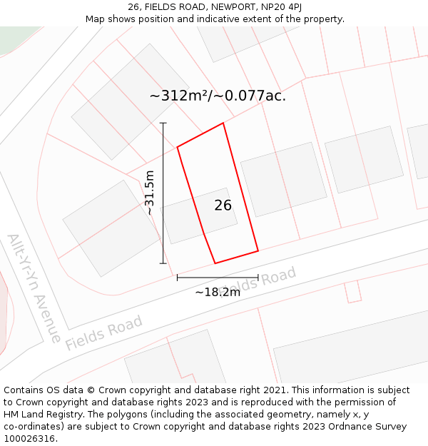 26, FIELDS ROAD, NEWPORT, NP20 4PJ: Plot and title map