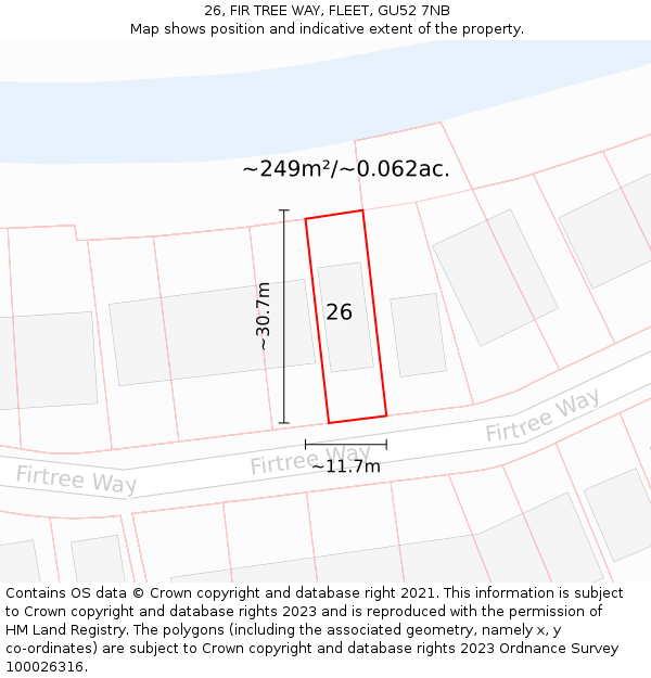 26, FIR TREE WAY, FLEET, GU52 7NB: Plot and title map