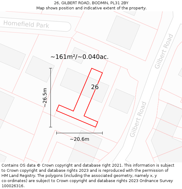 26, GILBERT ROAD, BODMIN, PL31 2BY: Plot and title map