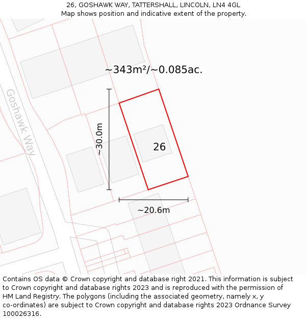 26, GOSHAWK WAY, TATTERSHALL, LINCOLN, LN4 4GL: Plot and title map