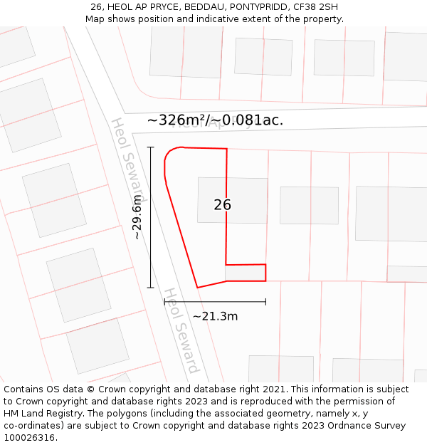 26, HEOL AP PRYCE, BEDDAU, PONTYPRIDD, CF38 2SH: Plot and title map