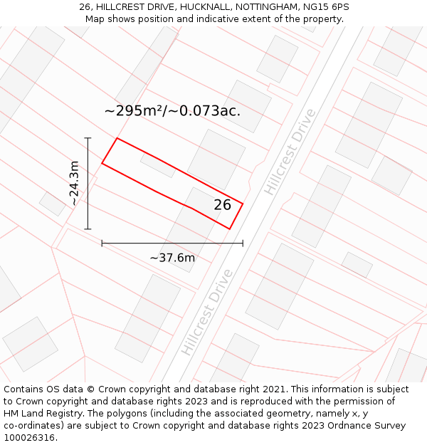 26, HILLCREST DRIVE, HUCKNALL, NOTTINGHAM, NG15 6PS: Plot and title map