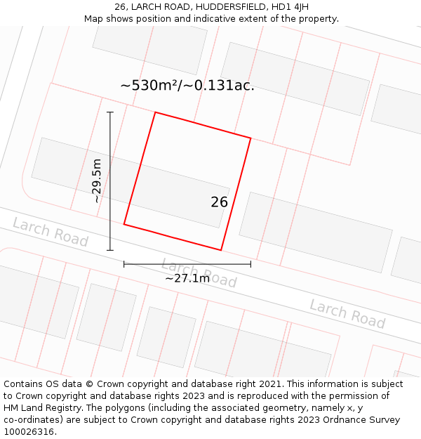 26, LARCH ROAD, HUDDERSFIELD, HD1 4JH: Plot and title map