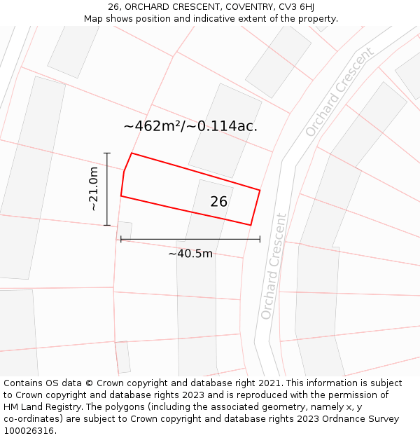 26, ORCHARD CRESCENT, COVENTRY, CV3 6HJ: Plot and title map