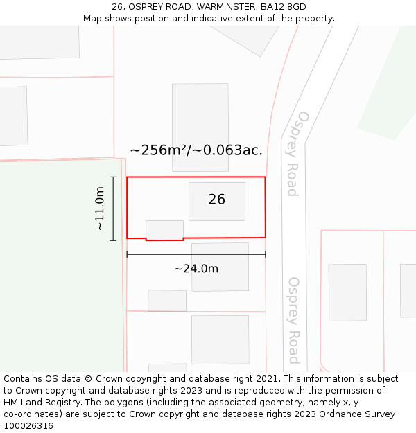 26, OSPREY ROAD, WARMINSTER, BA12 8GD: Plot and title map
