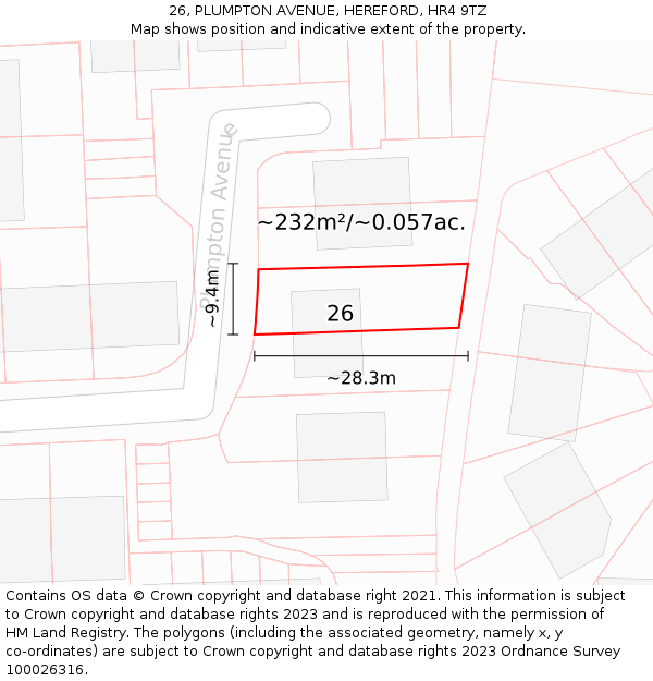 26, PLUMPTON AVENUE, HEREFORD, HR4 9TZ: Plot and title map