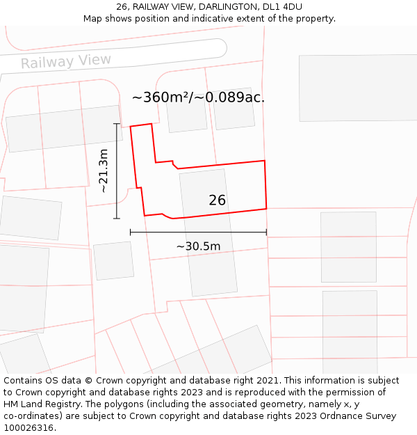 26, RAILWAY VIEW, DARLINGTON, DL1 4DU: Plot and title map