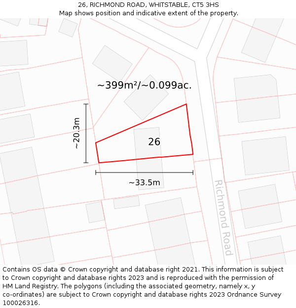26, RICHMOND ROAD, WHITSTABLE, CT5 3HS: Plot and title map