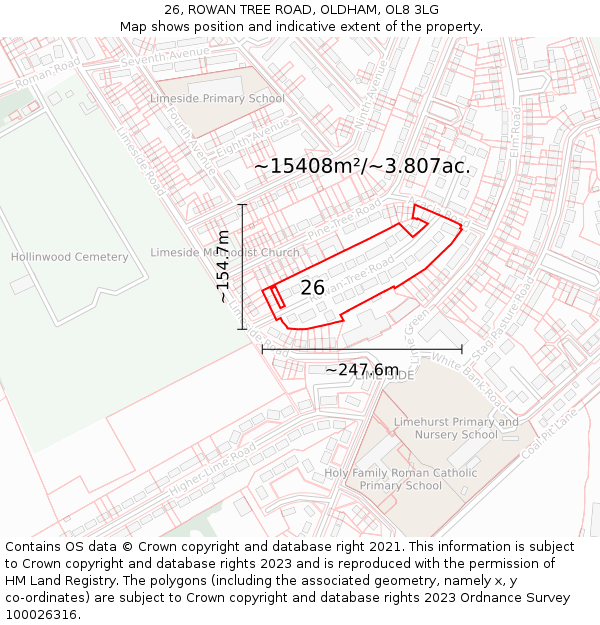 26, ROWAN TREE ROAD, OLDHAM, OL8 3LG: Plot and title map