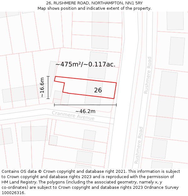 26, RUSHMERE ROAD, NORTHAMPTON, NN1 5RY: Plot and title map