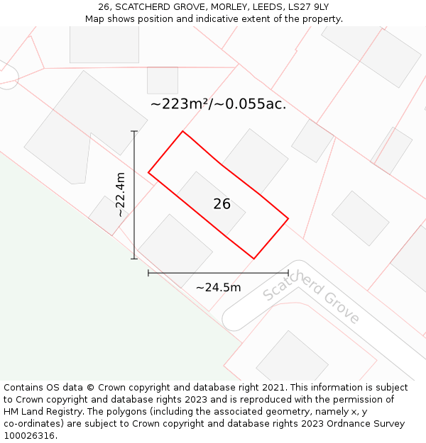 26, SCATCHERD GROVE, MORLEY, LEEDS, LS27 9LY: Plot and title map