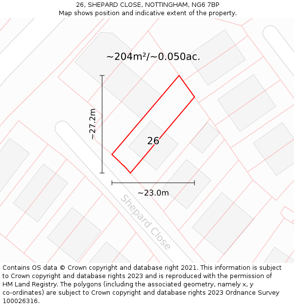26, SHEPARD CLOSE, NOTTINGHAM, NG6 7BP: Plot and title map