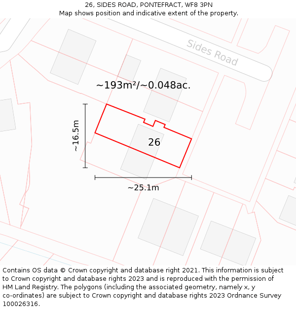 26, SIDES ROAD, PONTEFRACT, WF8 3PN: Plot and title map