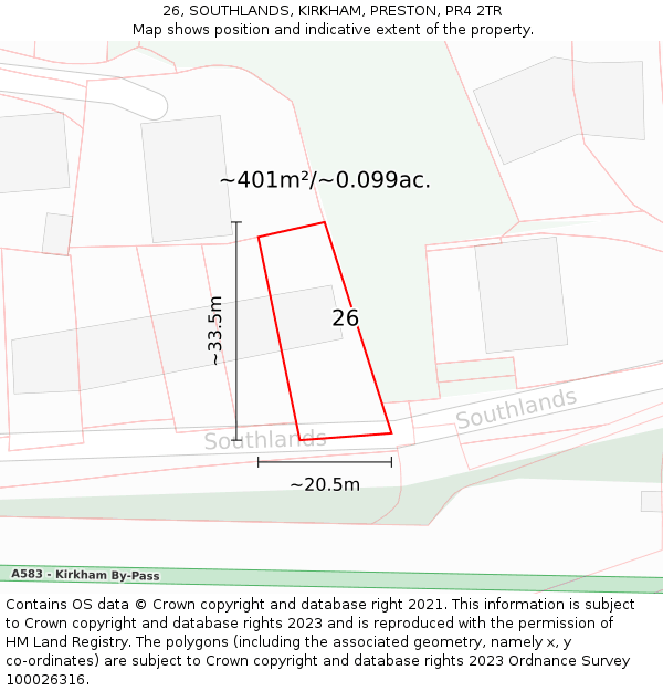 26, SOUTHLANDS, KIRKHAM, PRESTON, PR4 2TR: Plot and title map
