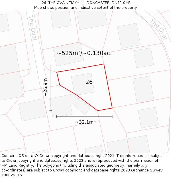 26, THE OVAL, TICKHILL, DONCASTER, DN11 9HF: Plot and title map