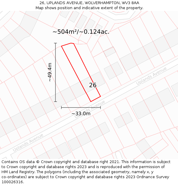 26, UPLANDS AVENUE, WOLVERHAMPTON, WV3 8AA: Plot and title map