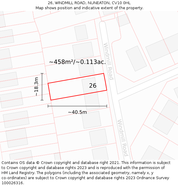 26, WINDMILL ROAD, NUNEATON, CV10 0HL: Plot and title map