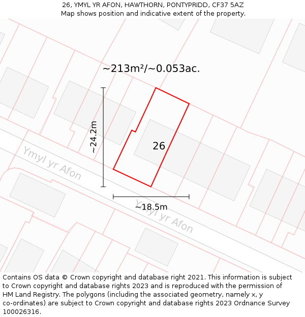 26, YMYL YR AFON, HAWTHORN, PONTYPRIDD, CF37 5AZ: Plot and title map