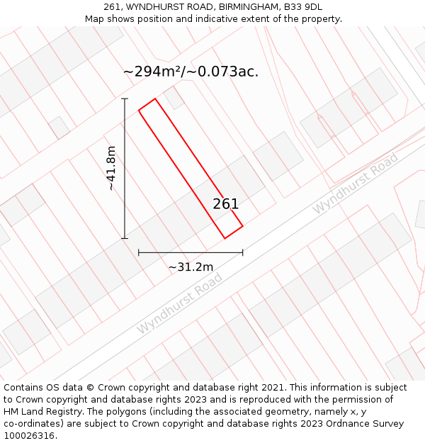 261, WYNDHURST ROAD, BIRMINGHAM, B33 9DL: Plot and title map