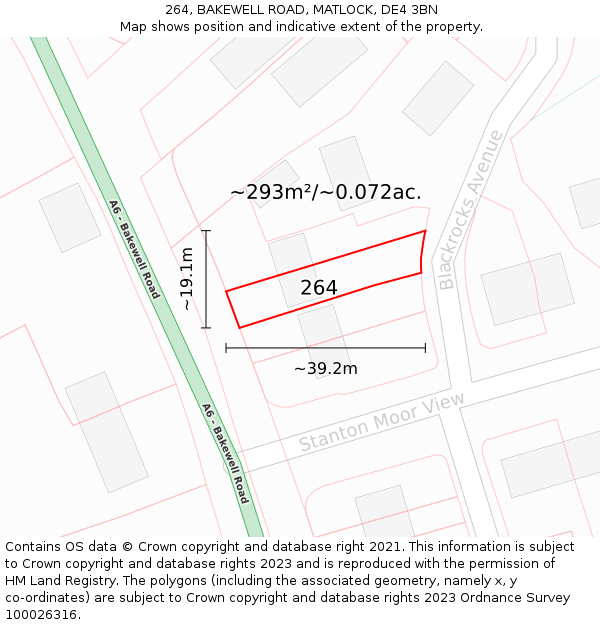 264, BAKEWELL ROAD, MATLOCK, DE4 3BN: Plot and title map