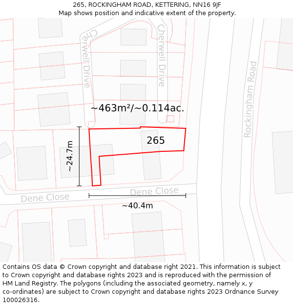 265, ROCKINGHAM ROAD, KETTERING, NN16 9JF: Plot and title map