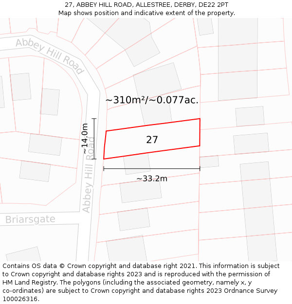 27, ABBEY HILL ROAD, ALLESTREE, DERBY, DE22 2PT: Plot and title map