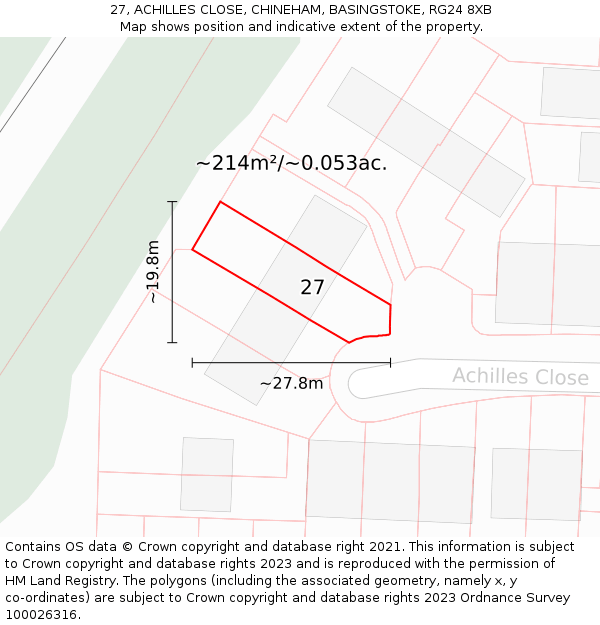 27, ACHILLES CLOSE, CHINEHAM, BASINGSTOKE, RG24 8XB: Plot and title map