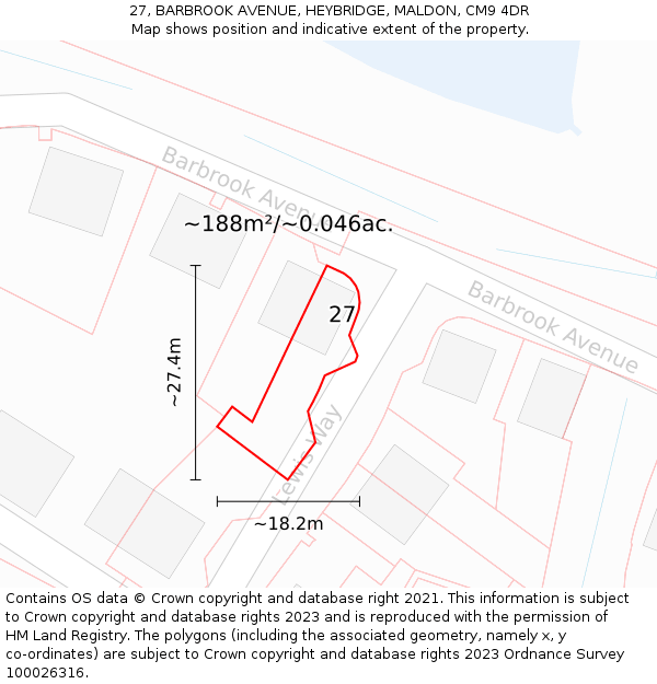 27, BARBROOK AVENUE, HEYBRIDGE, MALDON, CM9 4DR: Plot and title map