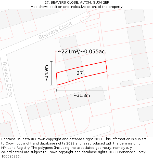 27, BEAVERS CLOSE, ALTON, GU34 2EF: Plot and title map
