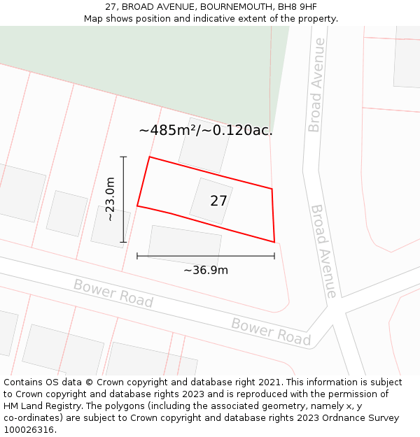 27, BROAD AVENUE, BOURNEMOUTH, BH8 9HF: Plot and title map