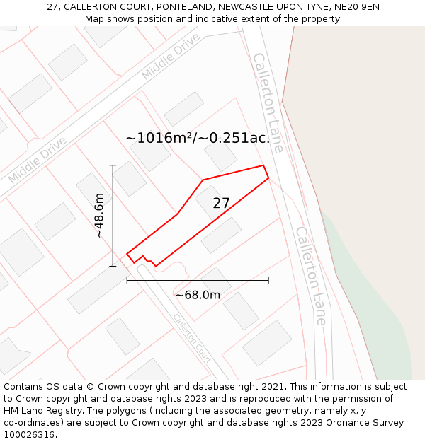 27, CALLERTON COURT, PONTELAND, NEWCASTLE UPON TYNE, NE20 9EN: Plot and title map