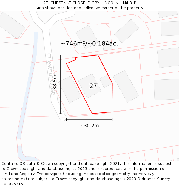 27, CHESTNUT CLOSE, DIGBY, LINCOLN, LN4 3LP: Plot and title map