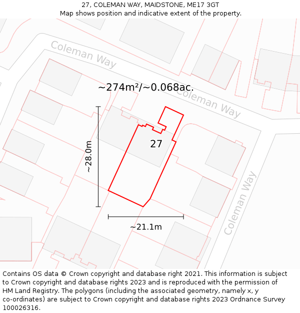 27, COLEMAN WAY, MAIDSTONE, ME17 3GT: Plot and title map