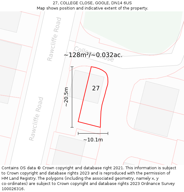 27, COLLEGE CLOSE, GOOLE, DN14 6US: Plot and title map